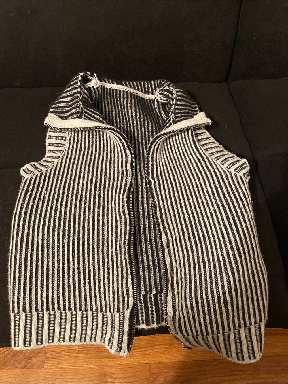 Striped Knit Zip-Front Vest in Black & White